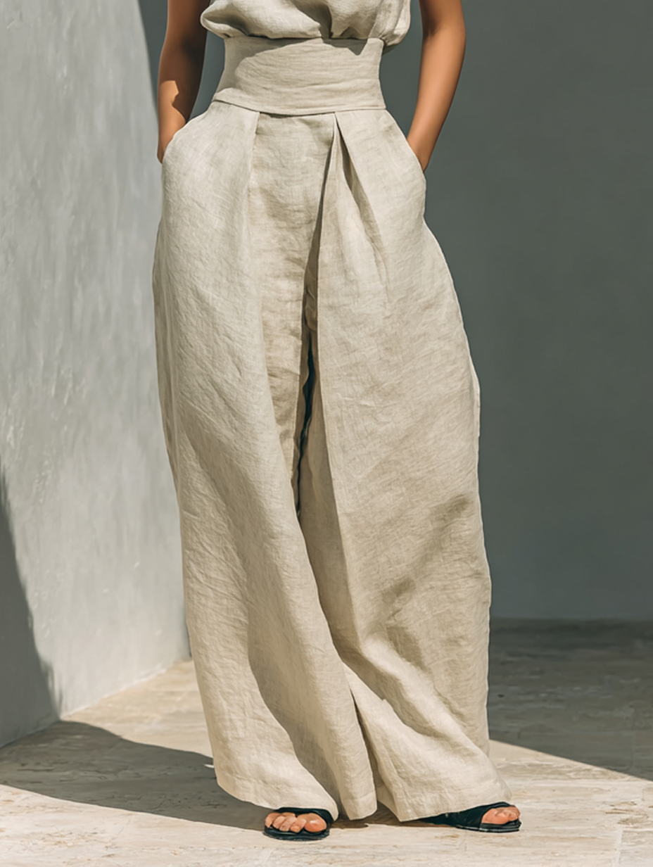 Laura | Conjunto completo con camiseta sin mangas y pantalones anchos de algodón y lino