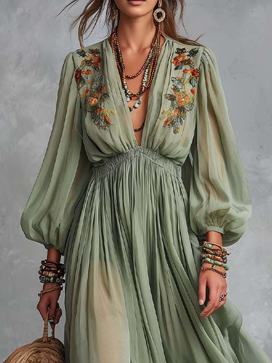 Vega | Vestido largo de estilo bohemio con estampado floral