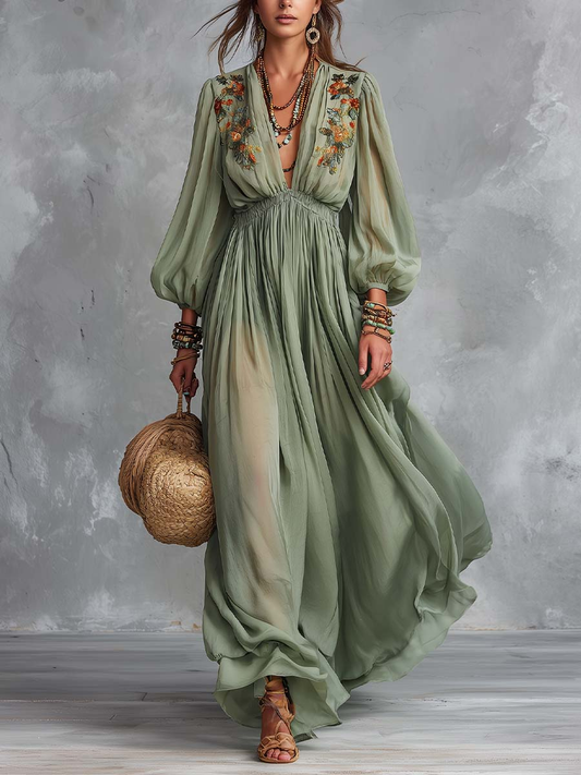 Vega | Vestido largo de estilo bohemio con estampado floral