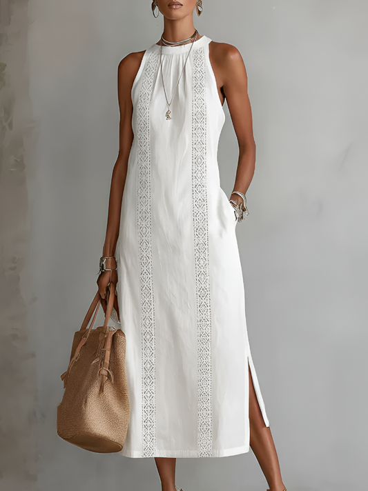 Ingrid | Vestido midi de lino con cuello mao