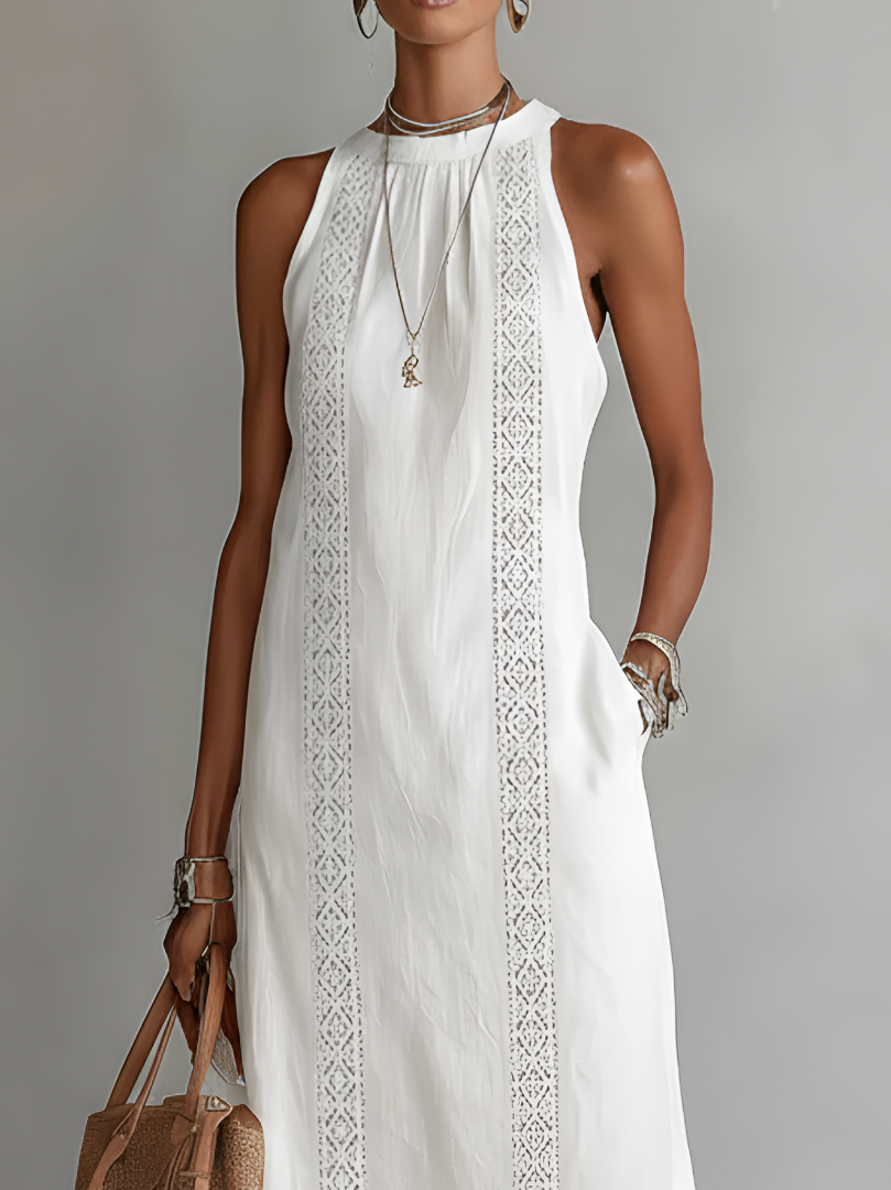 Ingrid | Vestido midi de lino con cuello mao