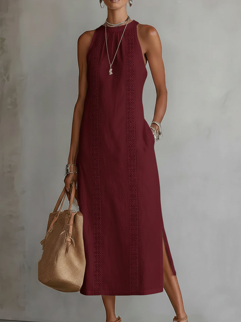 Ingrid | Vestido midi de lino con cuello mao